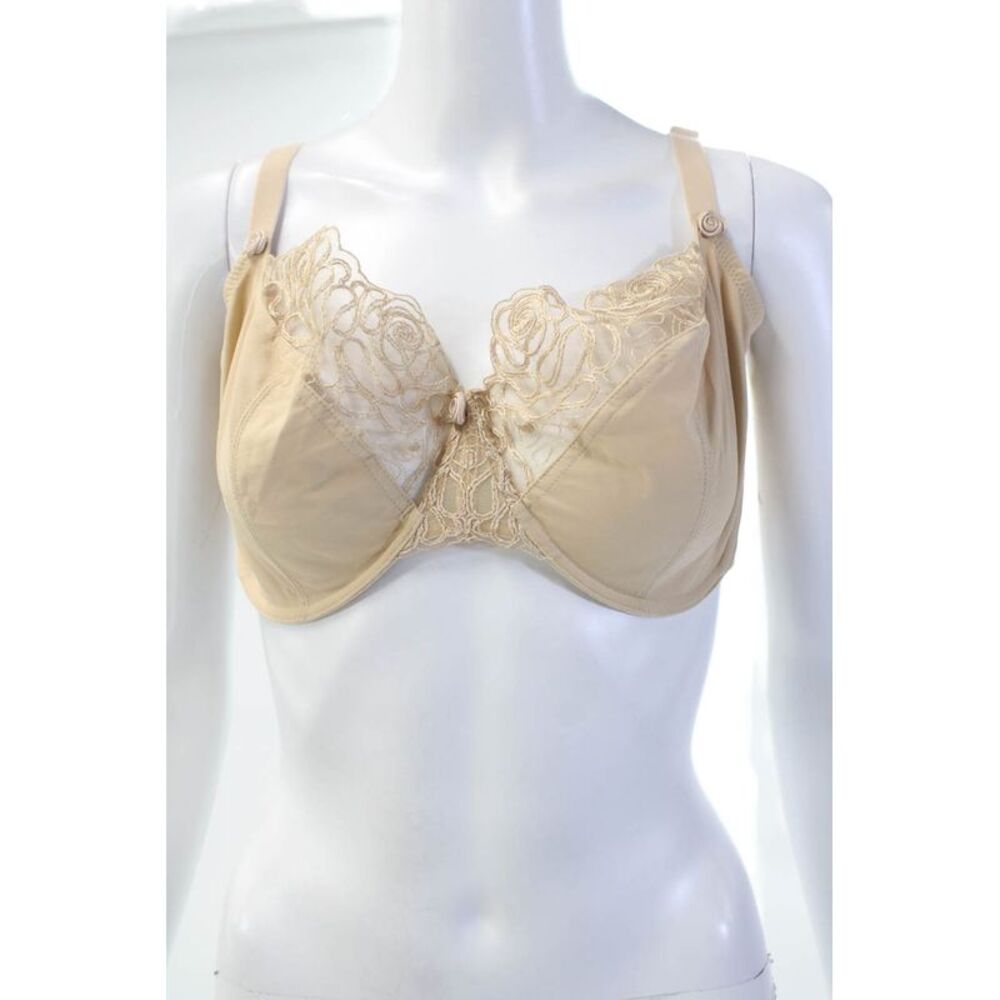 Panache Womens Sheer Embroidered Panel Detail Rose Accent Bra Beige Size 38F